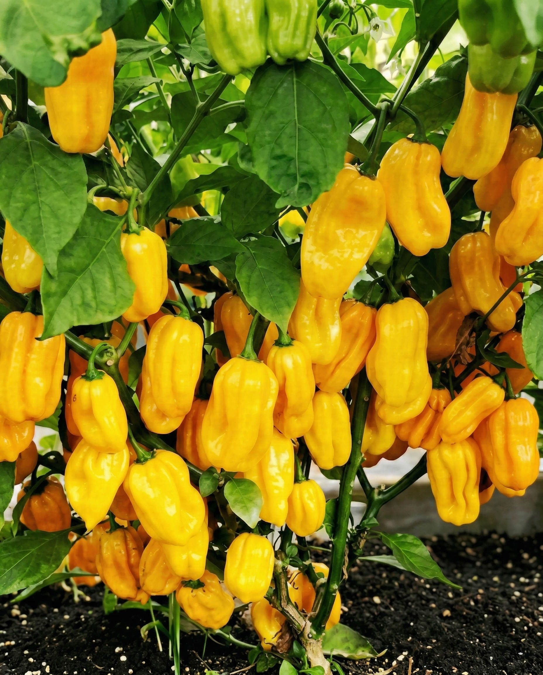 Sadenica Habanero Yellow – dospelá rastlina chilli papriky so žltými plodmi
